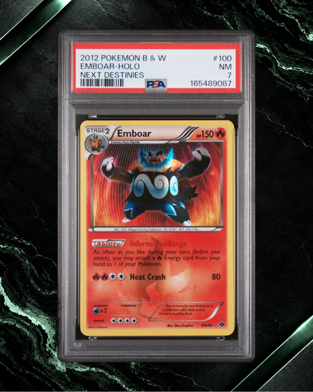 2012 POKEMON B&W #100 EMBOAR-HOLO NEXT DESTINIES PSA 7
